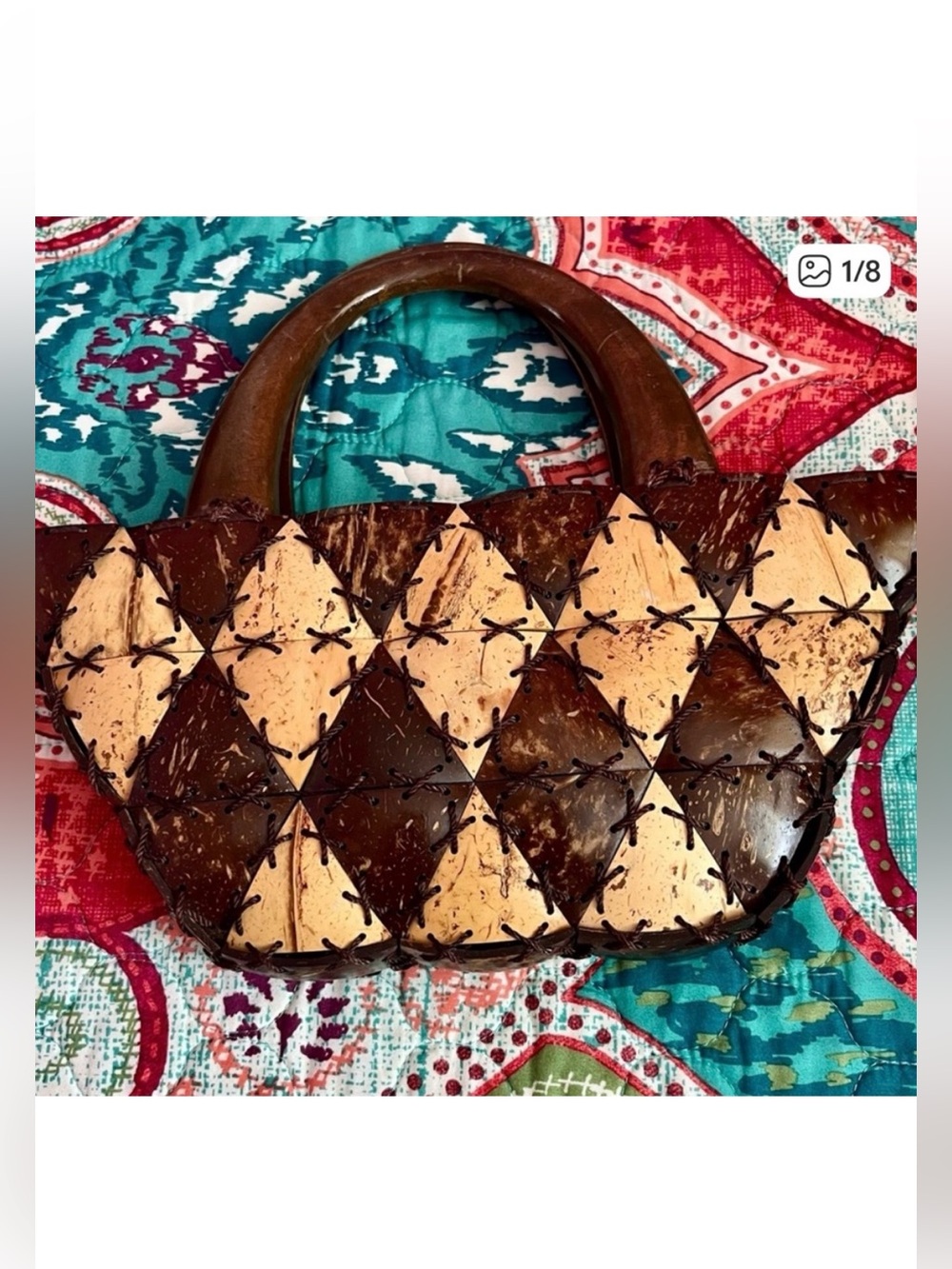 Handcrafted Brown & Natural Coconut Shell Tote Bag